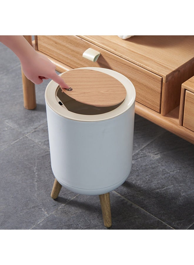7 Liter Trash Bin with Press Top Lid and Push Button Pop Up Cover, Nordic Modern Round Plastic Garbage Can with Wooden Legs, Odor Control and Pet Proof Waste Basket, Small Size Space Saving Trash Can Made from Durable Premium Plastic, Water Resistant Easy to Clean Design for Kitchen Bathroom Bedroom Living Room Office Kids Room Apartment Studio Home and Modern Interior Décor, White Color - Image 3